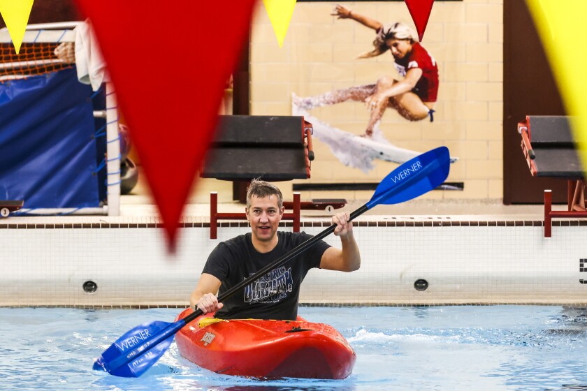 kayak in a 25-yard indoor swimming pool