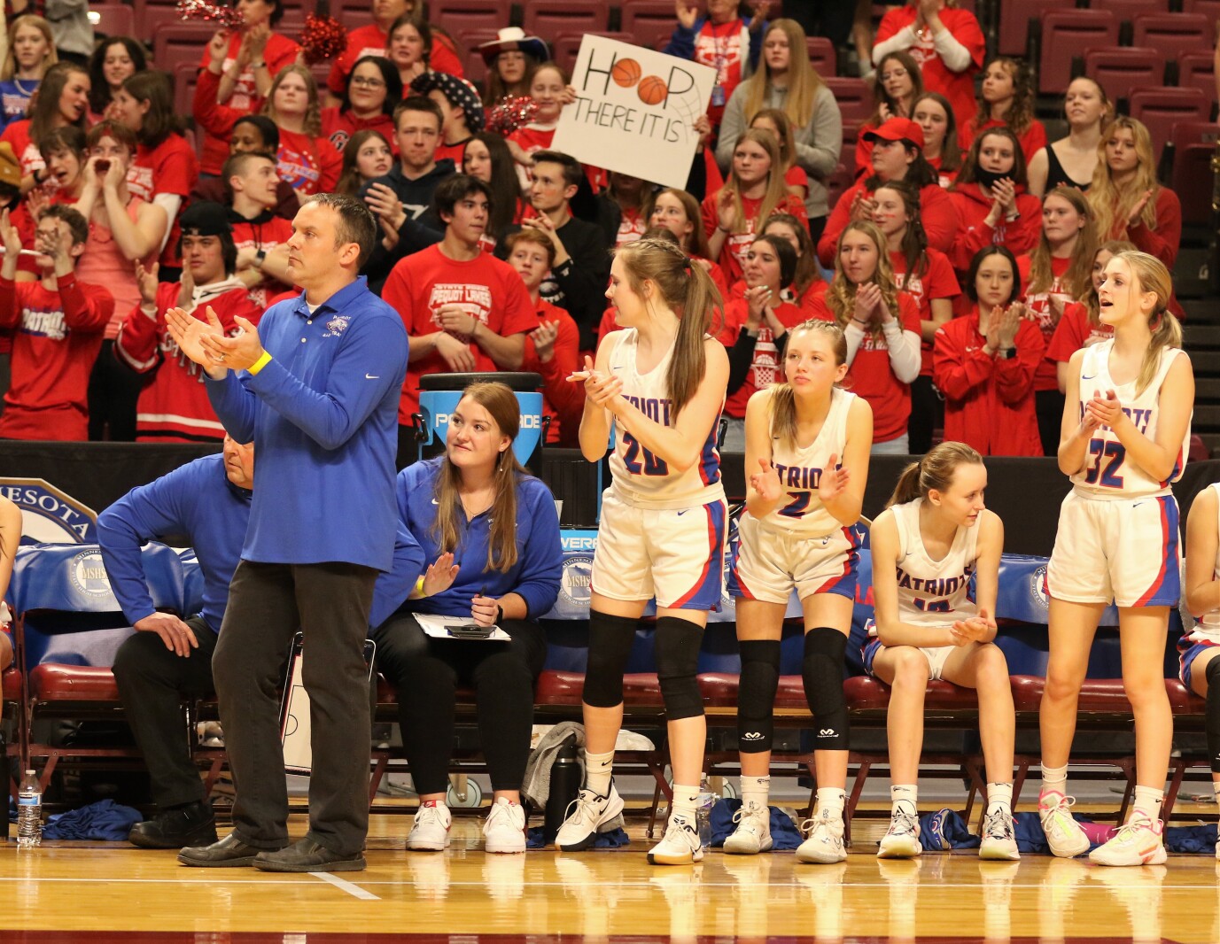 Pequot Lakes Patriots girls basketball during the 2022 Class 2A State Tournament.