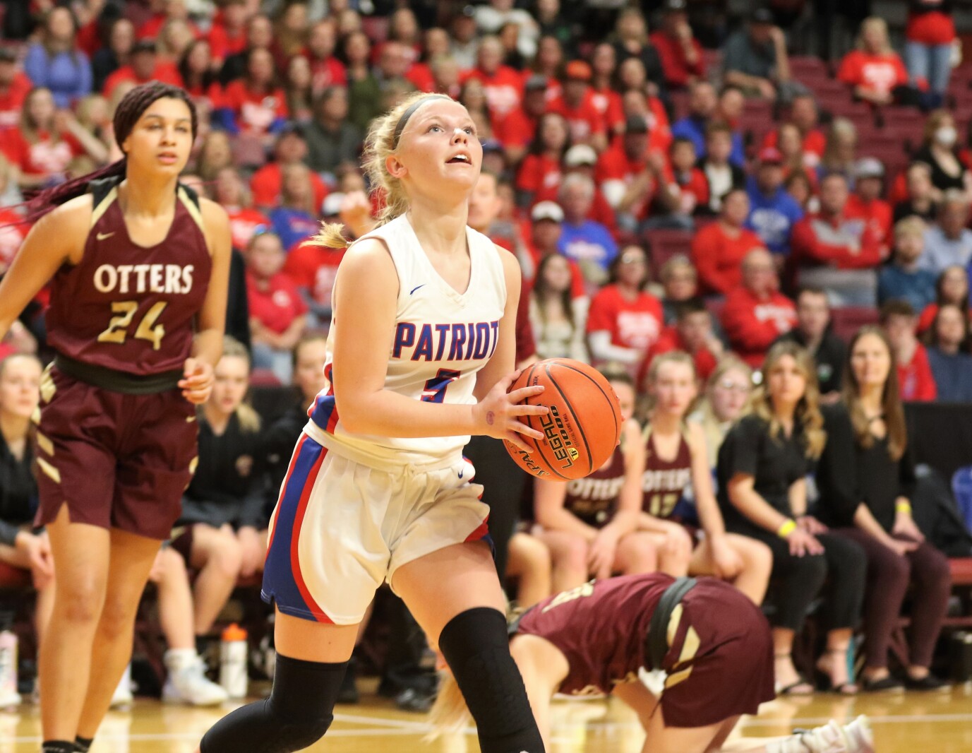Pequot Lakes Patriots girls basketball during the 2022 Class 2A State Tournament.