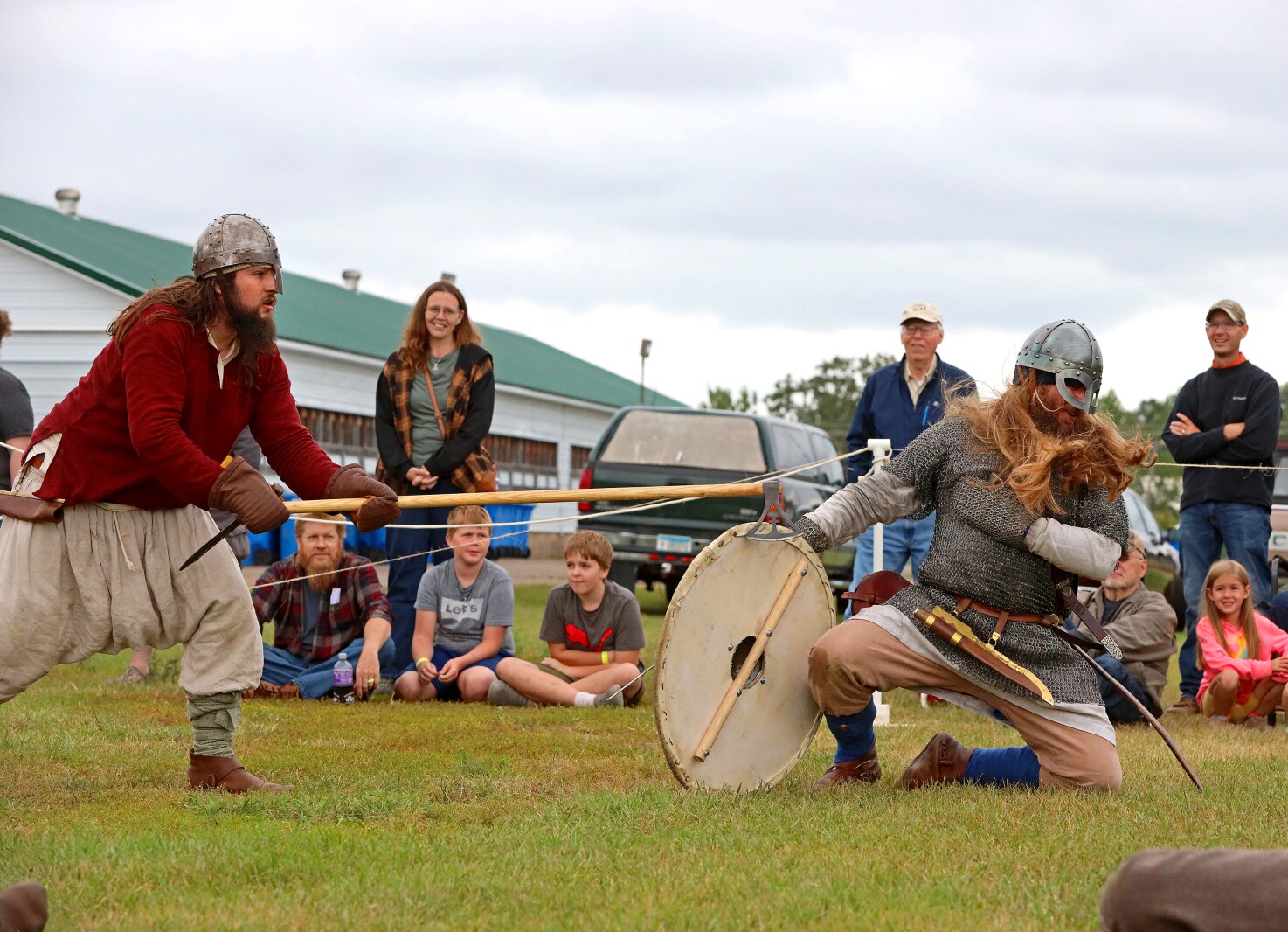 Viking warriors take part in a battle demonstration.