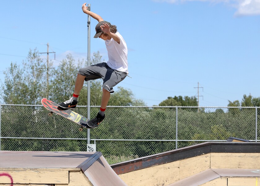 Jack Banks lands a trick on one of the ramps