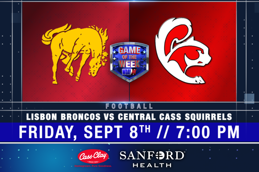 Live at 7 p.m. Lisbon Broncos vs Central Cass Squirrels on WDAY