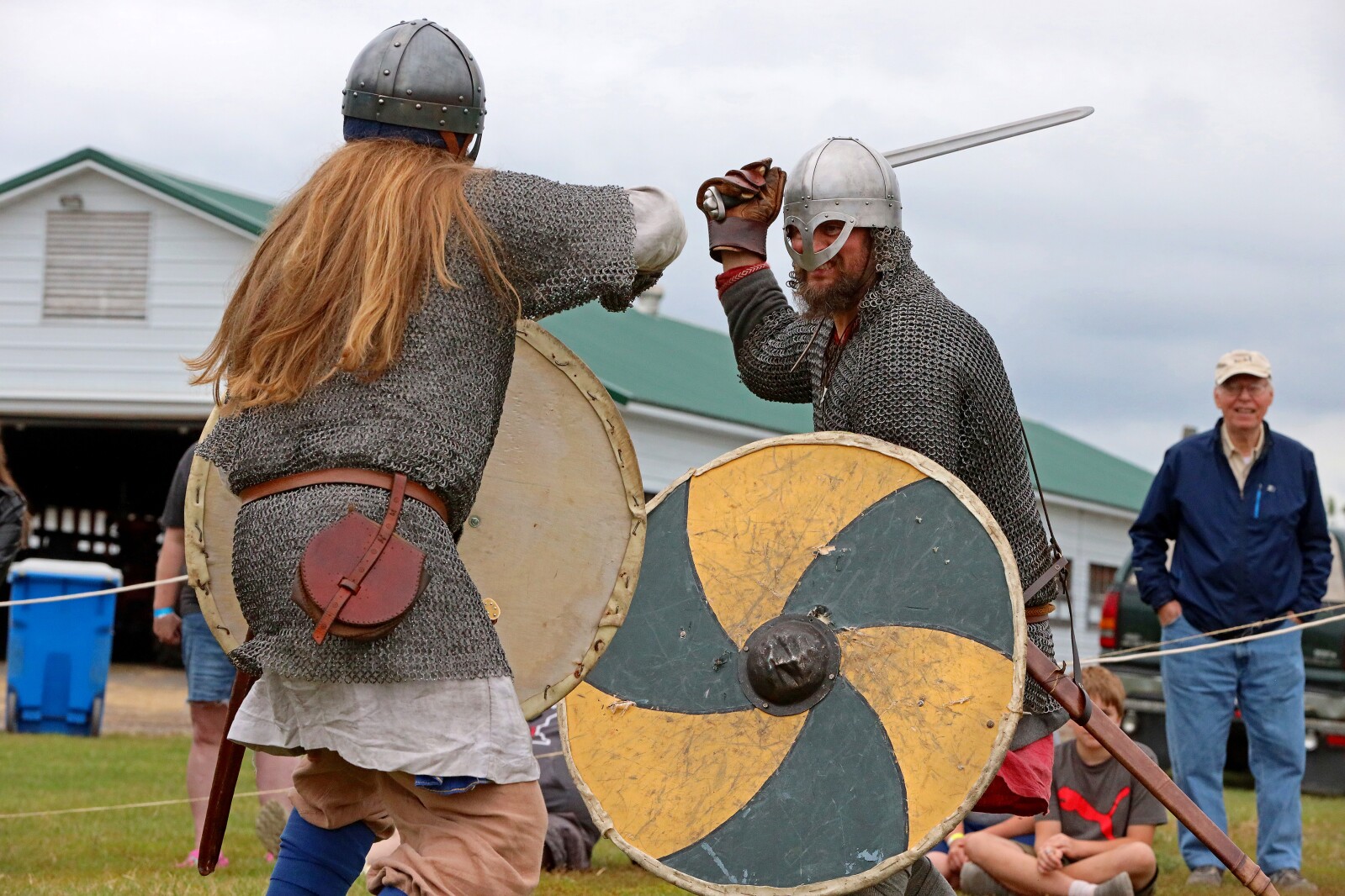 Viking warriors take part in a battle demonstration.