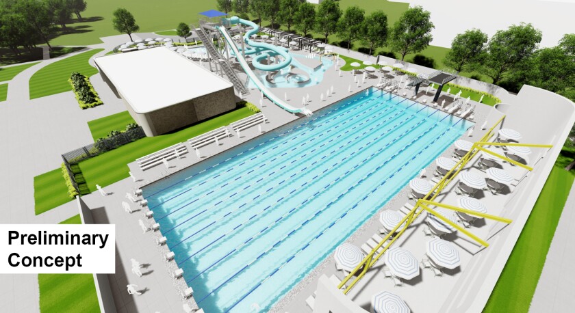 A preliminary concept image rendering of the new Island Park Pool design.