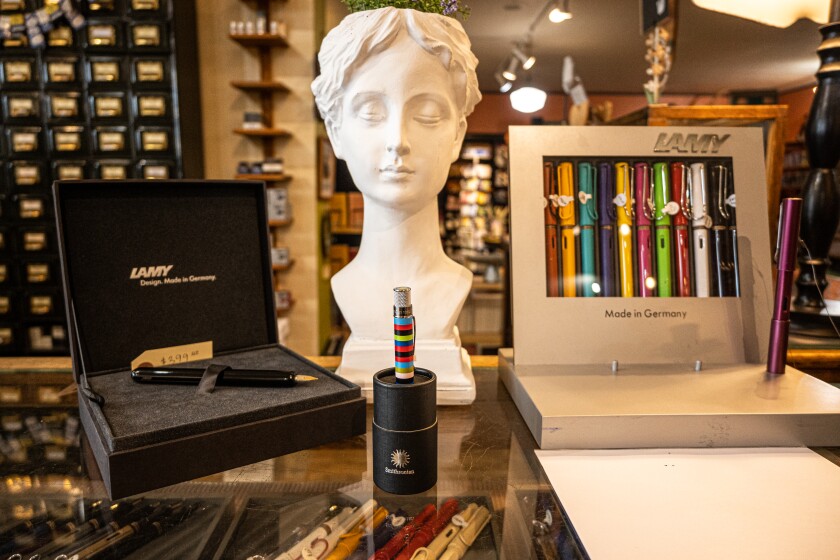 The Retro 51 Gene Harris-Smithsonian pen with a variety of Lamy Pens at Zandbroz in downtown Fargo.jpg
