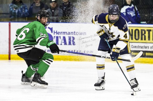 high school boys play ice hockey