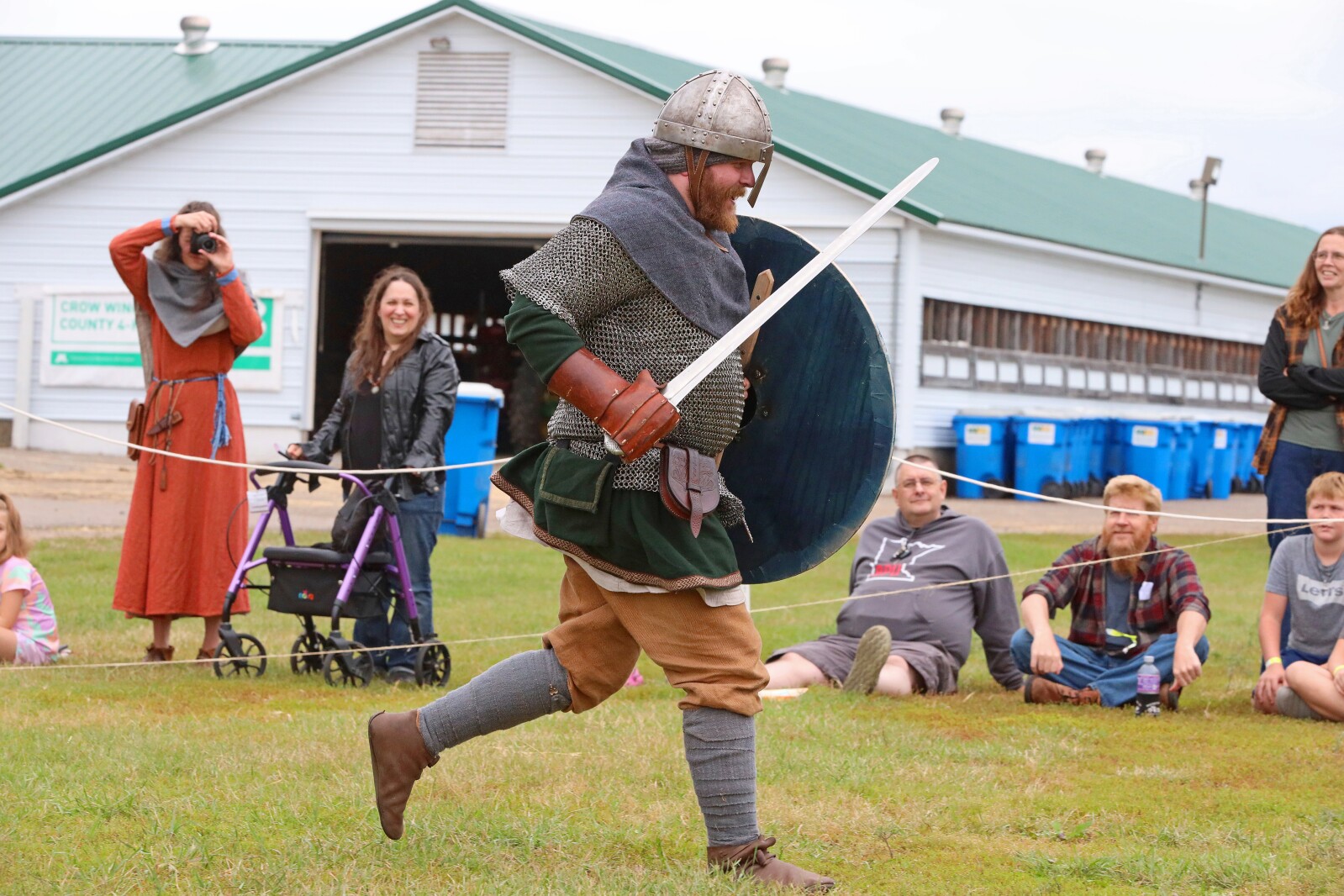 Viking warriors take part in a battle demonstration.