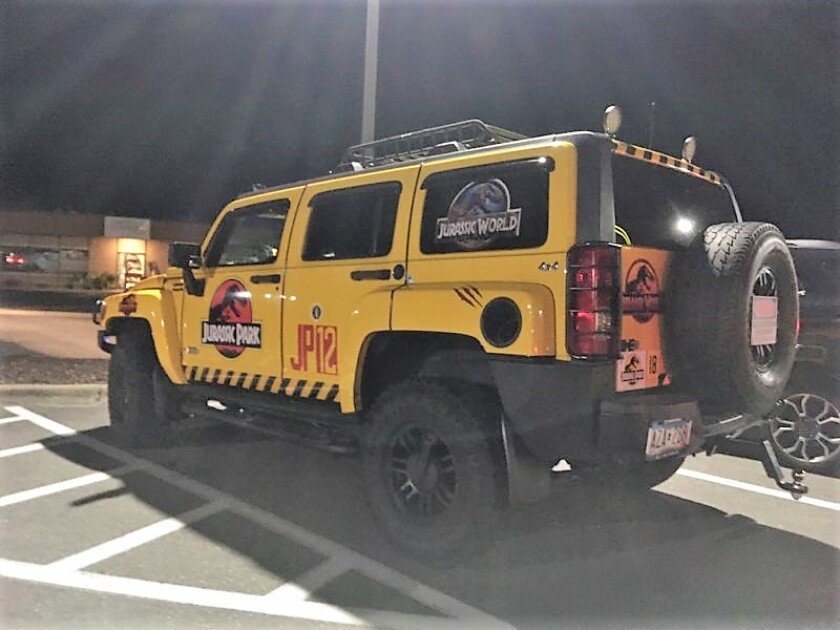 Jurassic Park sports utility vehicle parked in Brainerd McDonald's parking lot