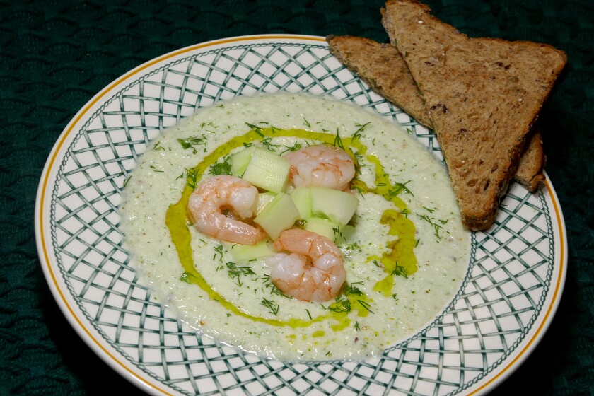 Cold Cucumber Soup with Shrimp.