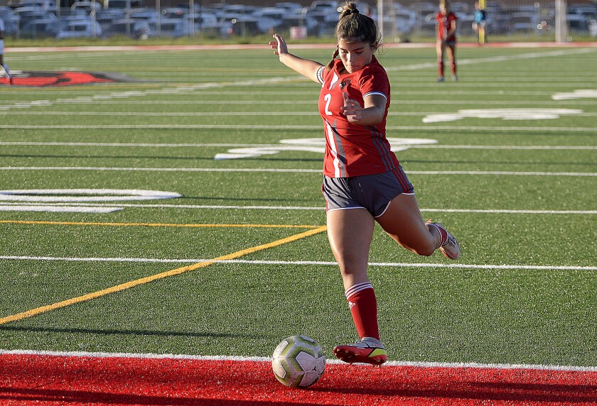 Willmar junior Fernanda Ossa Letelier lines up a kick during a Central Lakes Conference game against St. Cloud Apollo on Tuesday, Aug. 30, 2022 at Willmar High School.