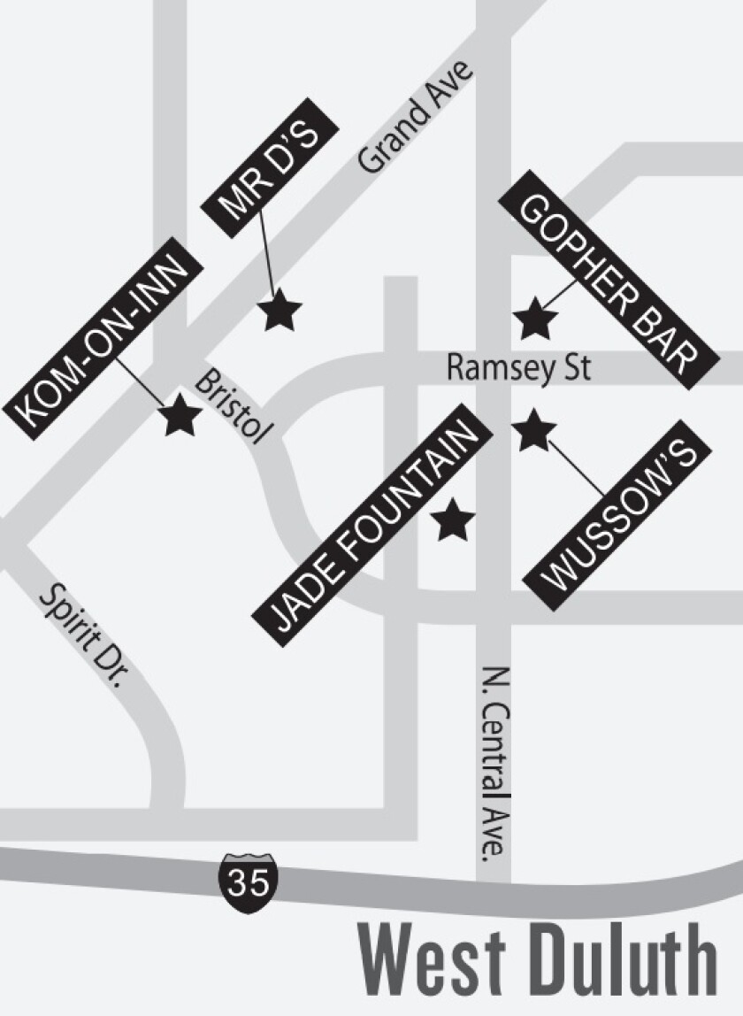 A map shows four West Duluth venues in close proximity to one another.