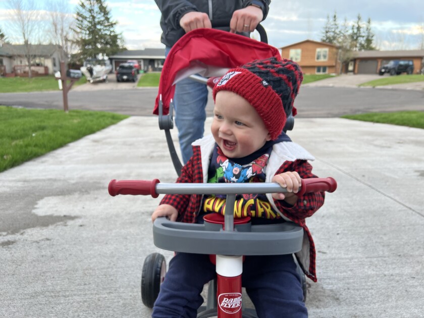 Isaac Vandenhouten, 1, laughs