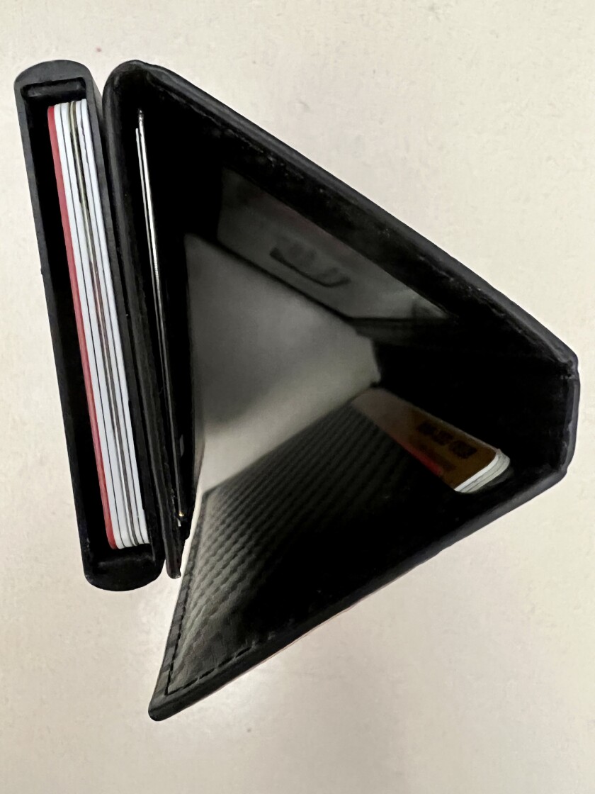 An overhead view of the smart wallet trifold.