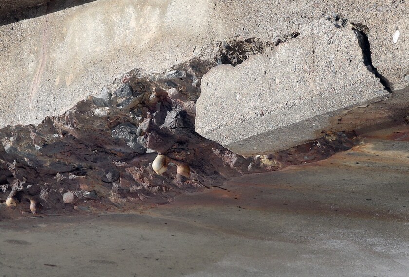 Cracked concrete on bridge