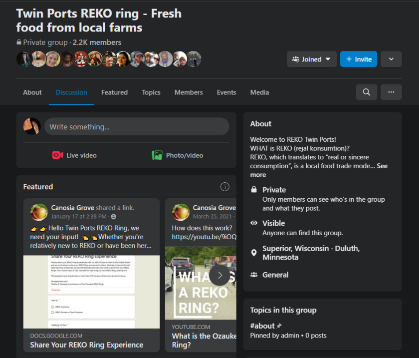 Screenshot of the Twin Ports REKO Ring Facebook page