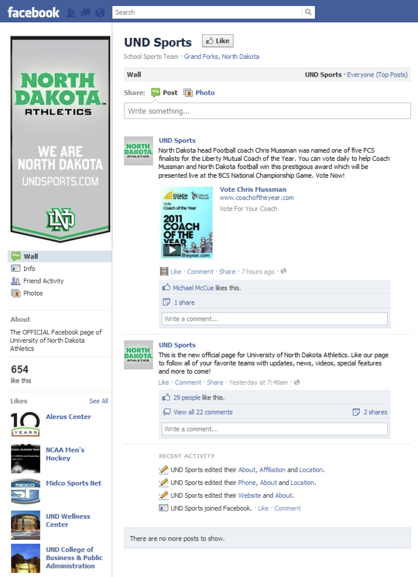 UND Sports Facebook page (Dec. 6, 2011)