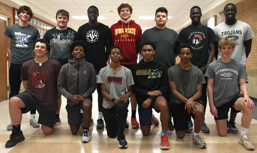 Worthington Trojans boys Track and Field participants in last years section meet (front from left) Nasim Zeidi, Ofbeka Morke, Faniel Wolday, Mikele Walu, Filmon Wolday, Kyle Ahrenstrorff (back row) Mason Bobb, Kasey Gerhard, Abagotte Opiew, Charlie Brands, Leonardo Nunez, Mak Liam and Marenono Opiew.