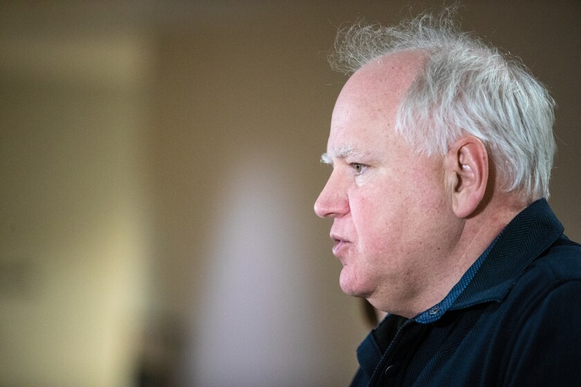 Governor Tim Walz speaks to members of the press following a roundtable discussion regarding H5N1 Highly Pathogenic Avian Influenza (HPAI) in Minnesota Tuesday, April 19, 2022, at the Kandiyohi County Health & Human Services building.