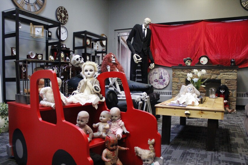 Woelfel's Jewlery Store has morphed in to a spooky place displaying creepy dolls, including the famed Slender Man. The Woelfel team is excited to welcome trick-or-treaters to its Haunted House on Saturday, Oct. 27, between 2 p.m. and 4 p.m. (Sheila Slater / Republic )
