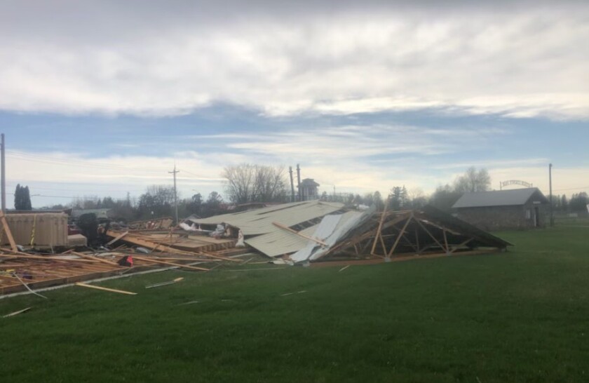 A building is flattened and in pieces