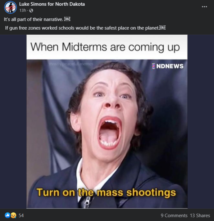 A Facebook post about the Uvalde, Texas, mass shooting from former lawmaker Luke Simons.