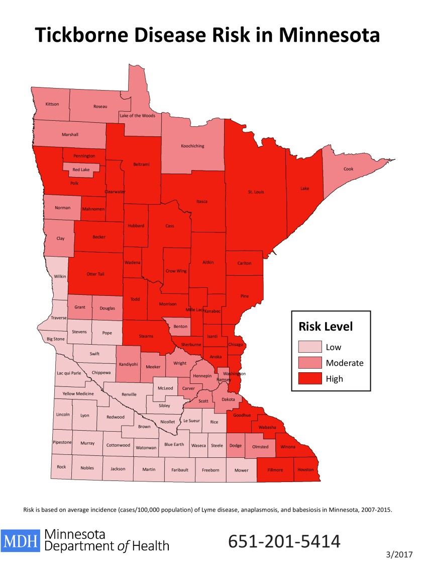 Otter Tail County residents are at high risk of contracting tickborne diseases, according to the Minnesota Department of Health. Image from the Minnesota Department of Health
