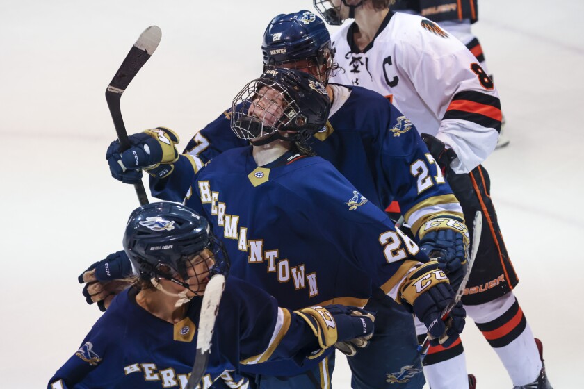 Hermantown boys hockey faces Grand Rapids at the IRA Civic Center.