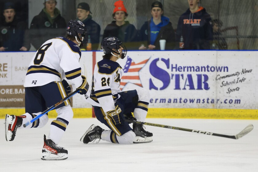 high school boys play hockey