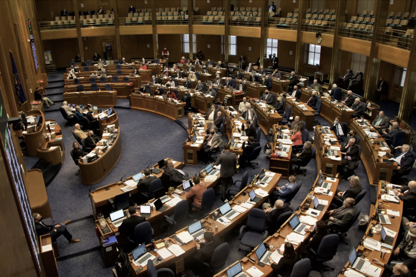The North Dakota House of Representatives meets in the state Capitol on Feb. 11, 2021.