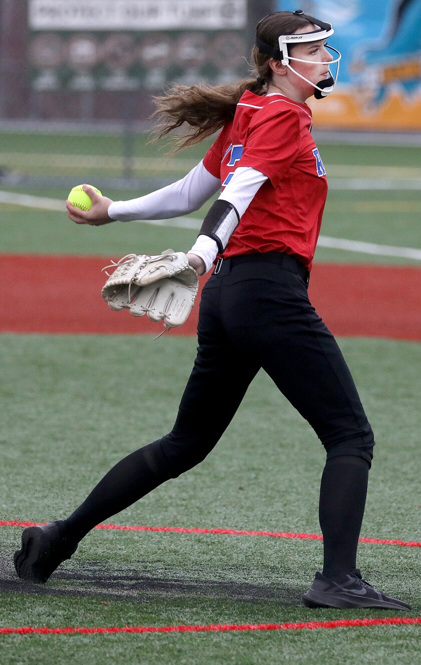 Moose Lake’s Sarah Christy (13) fires a pitch