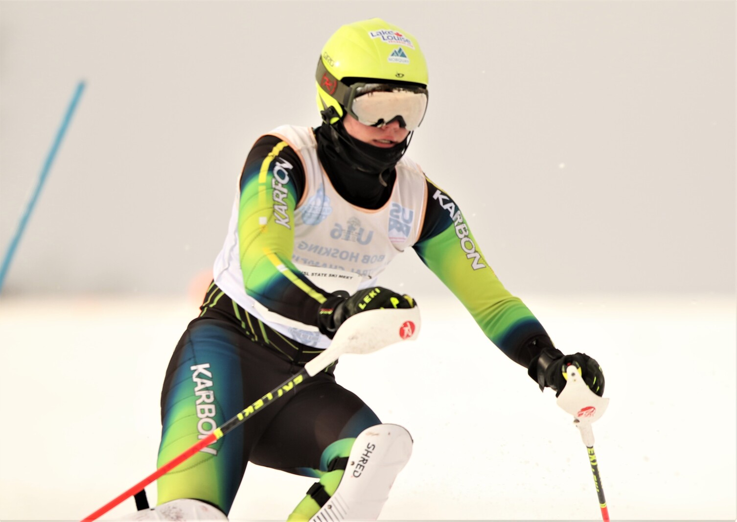 A downhill skier competes.