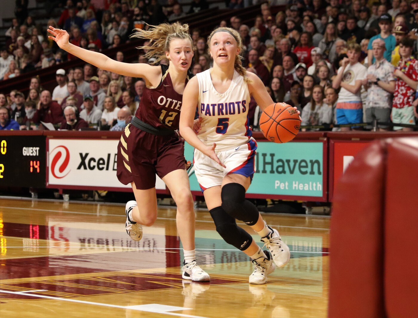 Pequot Lakes Patriots girls basketball during the 2022 Class 2A State Tournament.