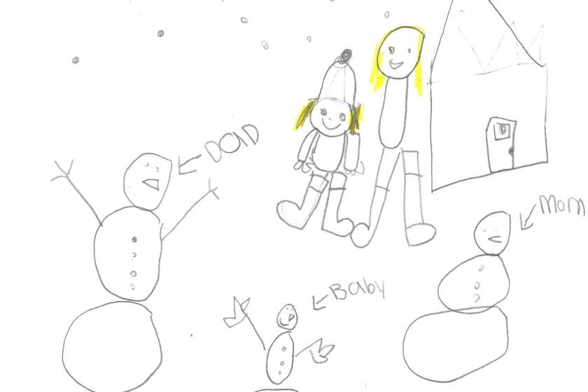 Snow family. Weather drawing by Phoebe Vinje of Mrs. Martin’s first-grade class at Garfield Elementary School.