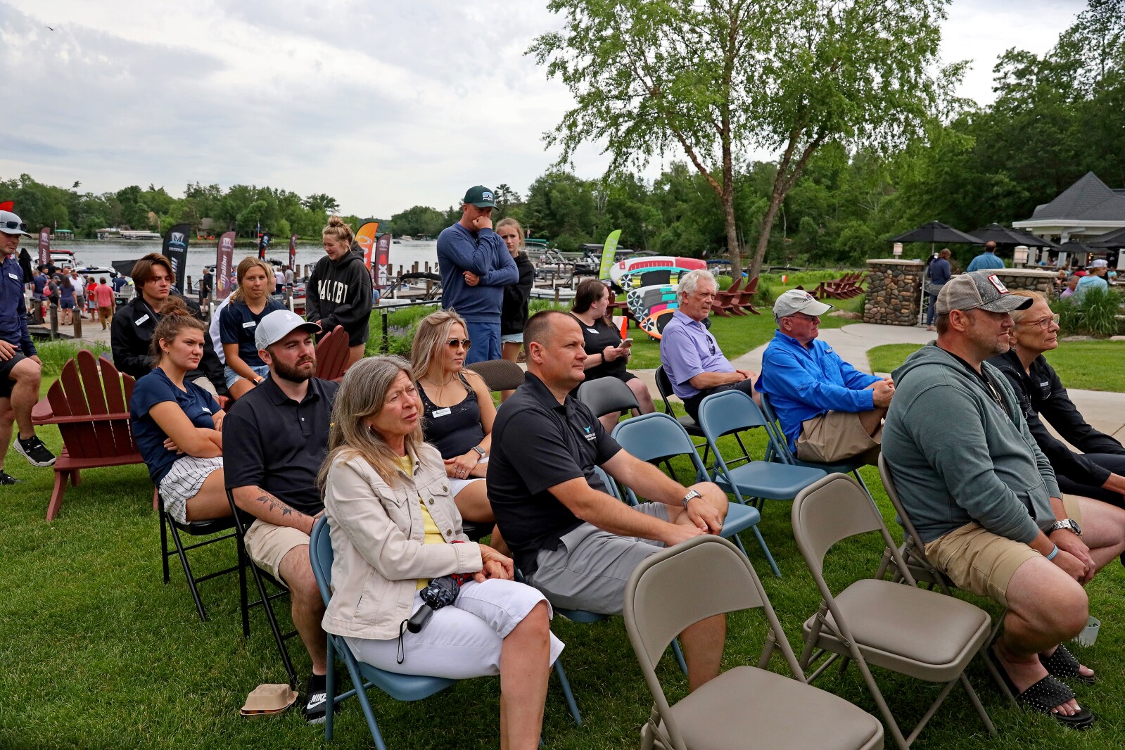 People attend the Wake Responsibly event during the ninth annual Bar Harbor In-Water Boat Show on Saturday, June 18, 2022, at the Bar Harbor Supper Club on Gull Lake.