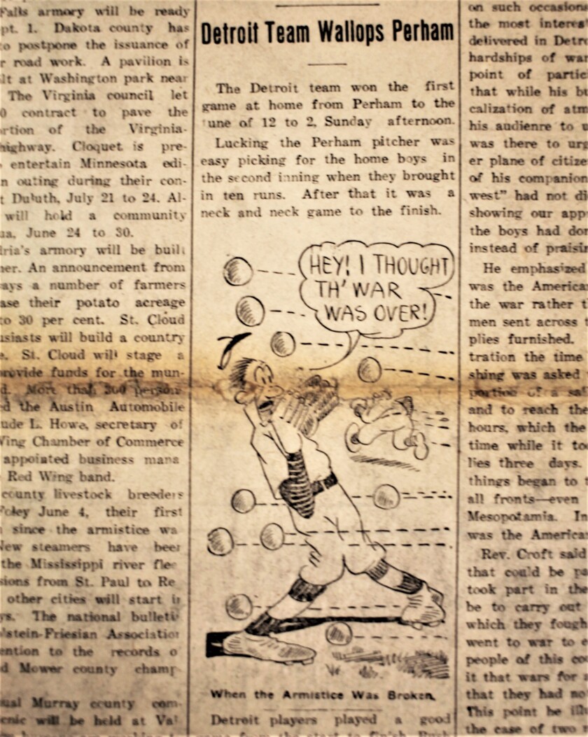 The cartoon of the sports team in battle, from the June 1921 issue of the newspaper.