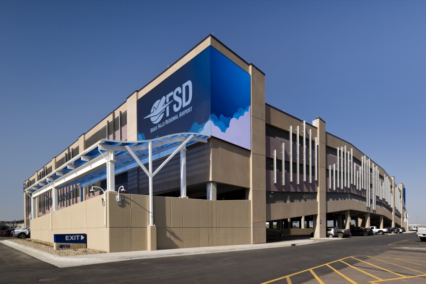 The Sioux Falls Regional Airport parking ramp in Sioux Falls, South Dakota, holds 960 parking stalls./ Cipher Imaging