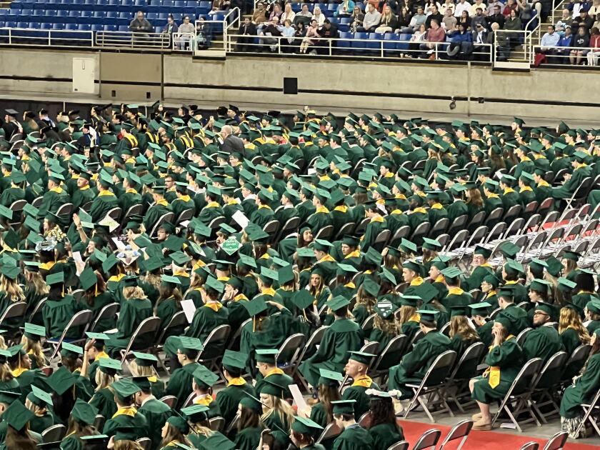 Sea of graduates wide NDSU graduation May 17 2025, Fargodome.jpg