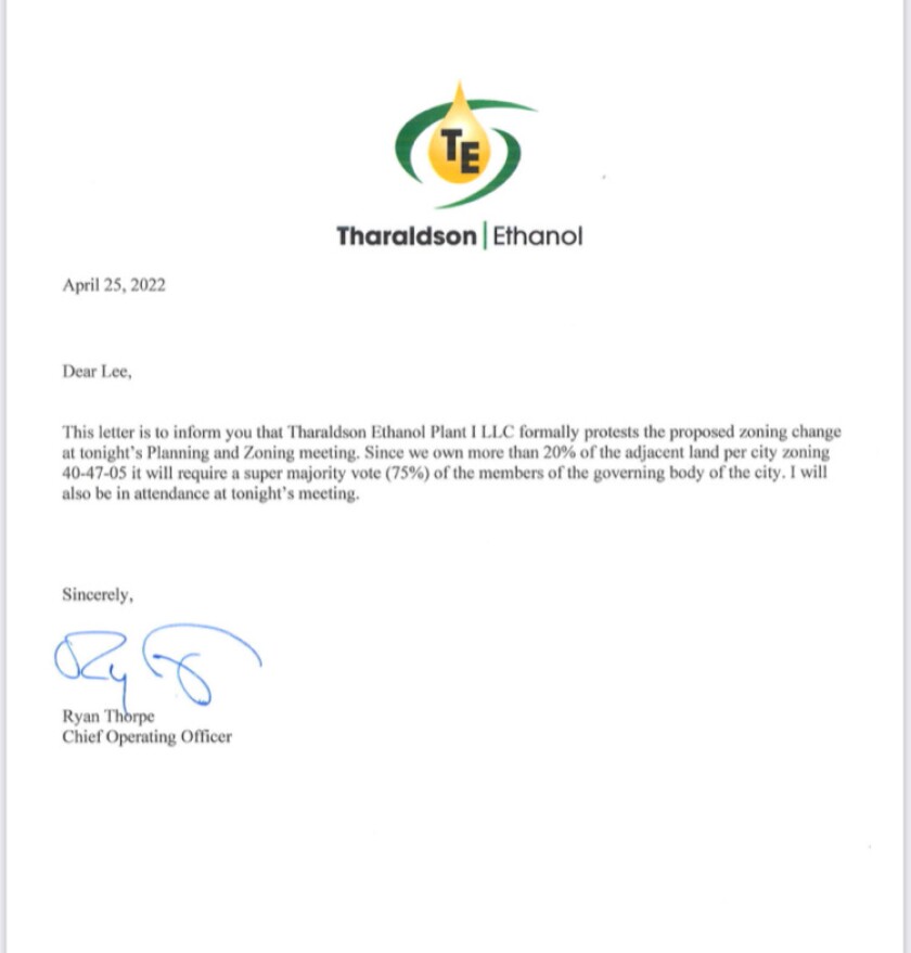 Tharaldson letter