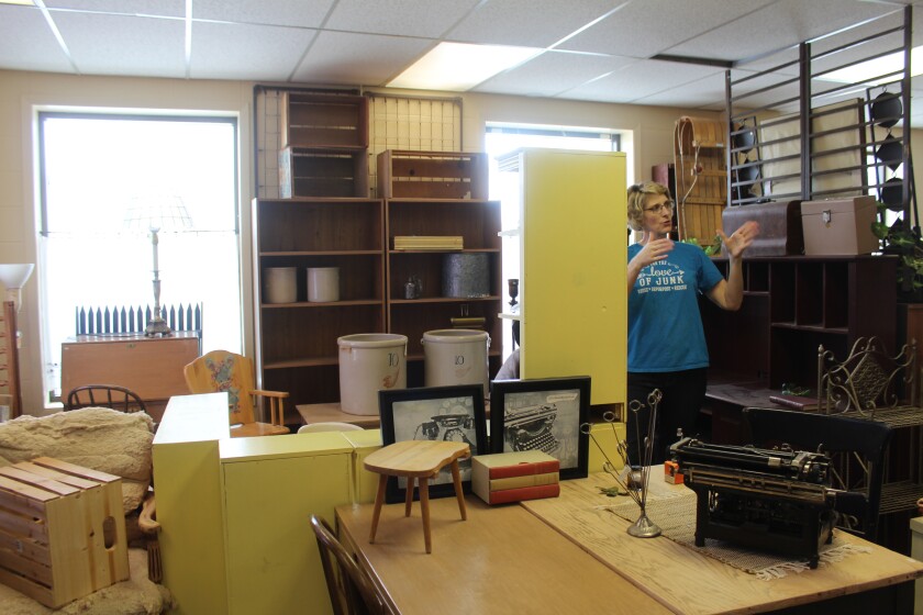 Jo Buchholz showcases her unusual and handmade furniture in her shop, B Inspired. Buchholz makes art to help those in need. Iain Woessner / The Dickinson Press