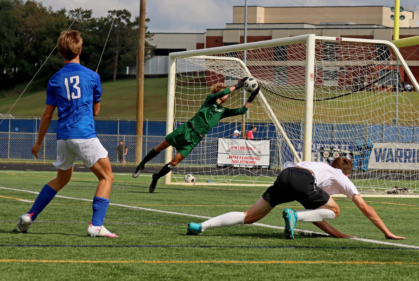 Brainerd's goalie Kalvin Stengrim stops a goal against Elk River on Saturday, Sept. 17, 2022, at Brainerd.