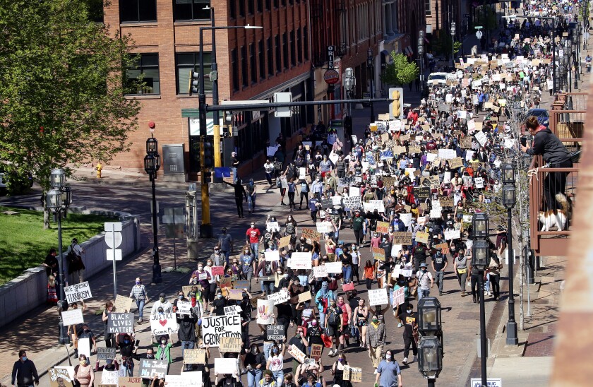 File: Overhead of George Floyd protest through Duluth
