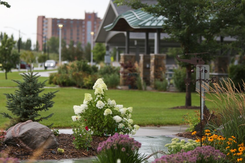 Garden of Healing is close to hospitals, such as Sanford, as seen in the background.