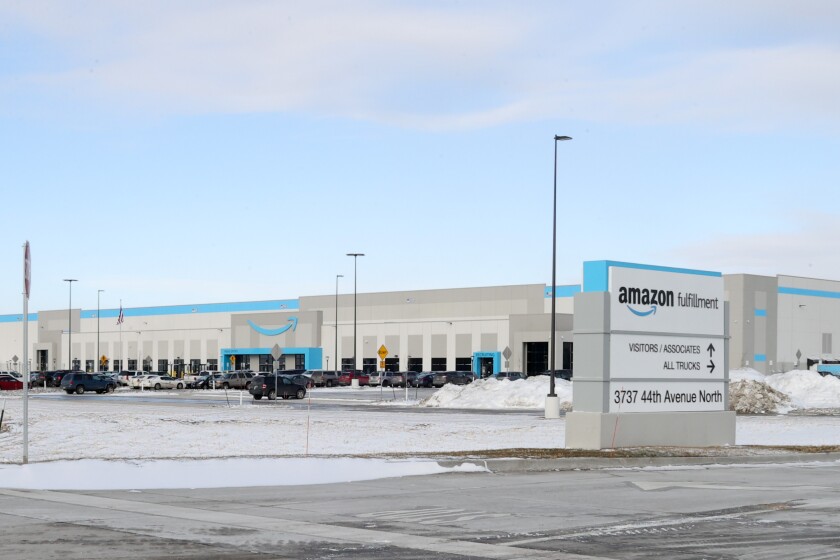 The exterior of the Amazon Fulfillment Center in Fargo
