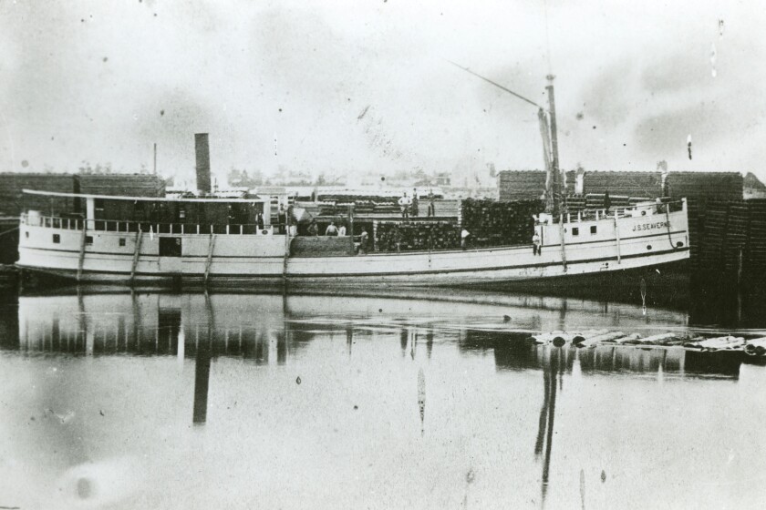 WRECK1103c3 -- The freighter J.S. Seaverns is pictured at dock at Muskegon, Mich., in this undated photo. (Photo from the C. Patrick Labadie Collection / Thunder Bay National Marine Sanctuary, Alpena, Mich.) MANDATORY CREDIT