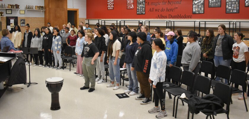 The Worthington High School Concert Choir practices for its upcoming concert, which begins at 7 p.m. Monday in the WHS gym.