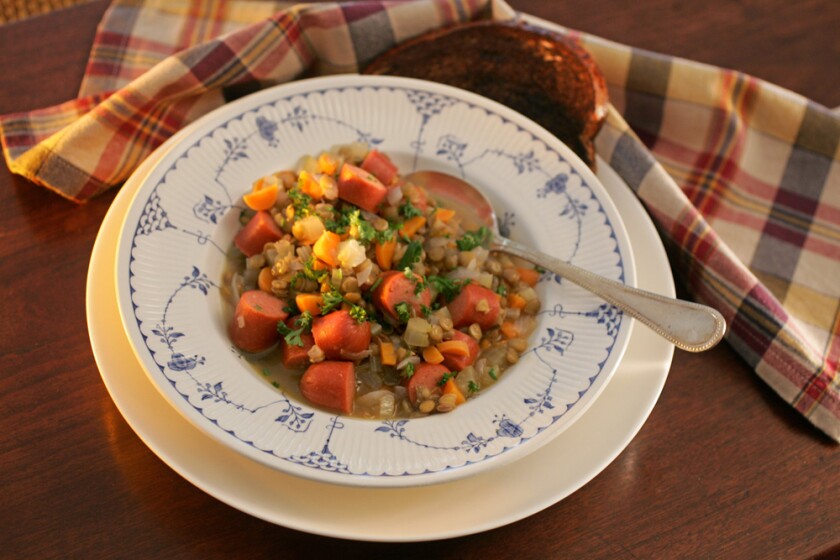 Frankfurter and Lentil Soup