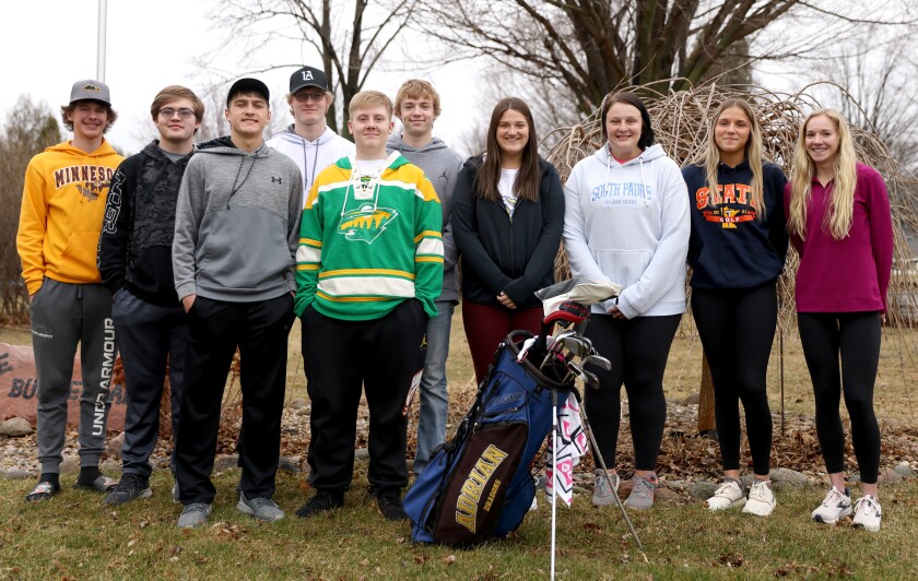 Adrian / Ellsworth 2022 spring golf team (from left) Logan Nogosek, Anthony Remakel, Brock Henning, Ethan Langseth, Landyn Loosbrock, Preston Vortherms, Madeline Wagner, Olivia Lehnhoff, Taya Elias and Josi Altman.