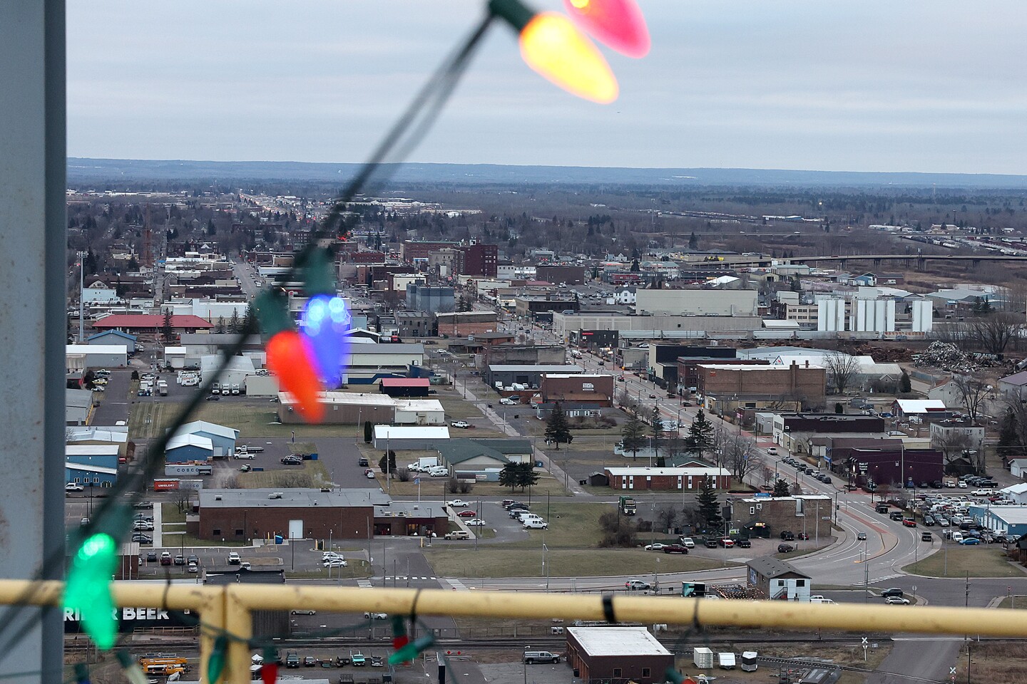 View from above city street.
