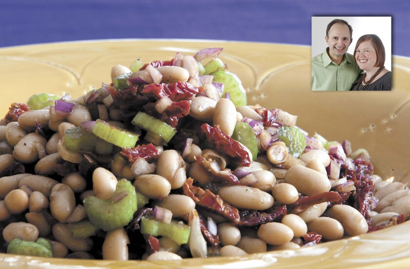 Tuscan Bean Salad with poached salmon