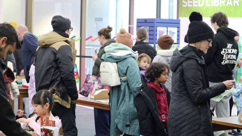 CDATA[
ROCHESTER, Minn. — A bustling downtown scene on the last Saturday of February included a flood of gardeners converging at the Rochester Public Library’s seed library, open for its eighth year.
The open house event was aimed at expanding access to food and encouraging residents to grow their own. Activities for youth and adults filled both levels of the library throughout the day as heavy snow fell outside.
The seed library is located on the second floor and, available through its Bookmobile, offers free, open-pollinated seeds with a limit of 10 packets per person. Seeds are distributed on a first-come, first-served basis with no checkout required. Growing guides are available online and in person to help gardeners plant, harvest and save seeds.
The selection includes vegetables, herbs and edible flowers, with varieties ranging from beans and carrots to peppers, squash and watermelon. The catalog also includes tomatillos and Asian greens grown by immigrant and experienced farmers with the Village Agricultural Cooperative.
“There’s hundreds of people that show up to get their seeds,” said Diane Sneve, a volunteer with the University of Minnesota Extension’s Master Gardeners of Olmsted County.
She said the seed library was created in part to address food deserts in and around Rochester.
“There are spots of Rochester and the surrounding area that did not have access to food,” Sneve said. “Show people that they can grow their own food, and that those who have the space could also grow extra food and share that with their neighbors.”
Participation has grown in recent years. During the first two hours of last year’s opening, about 700 people picked up seeds. On Feb. 28, nearly 400 people attended in the first hour.
![